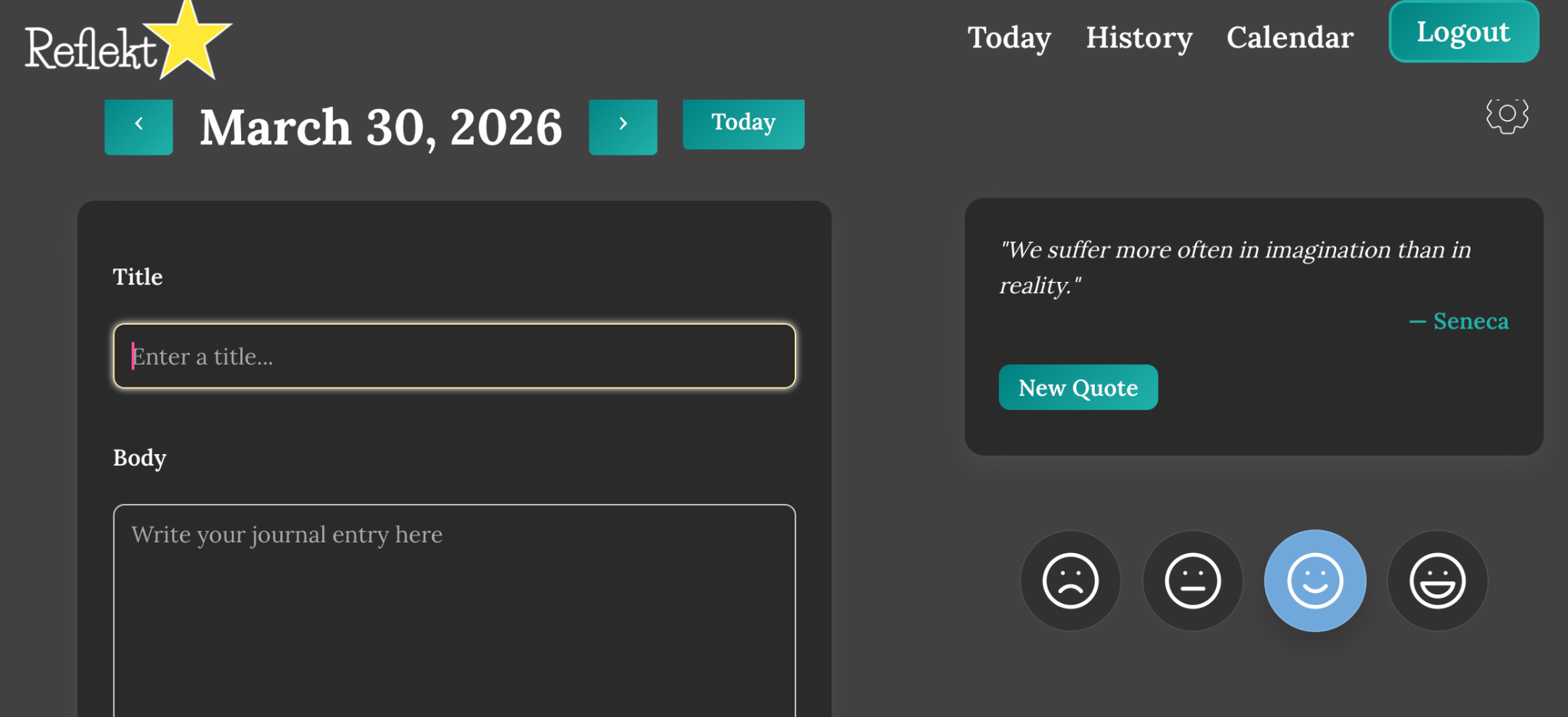 Screenshot of Reflekt journal application